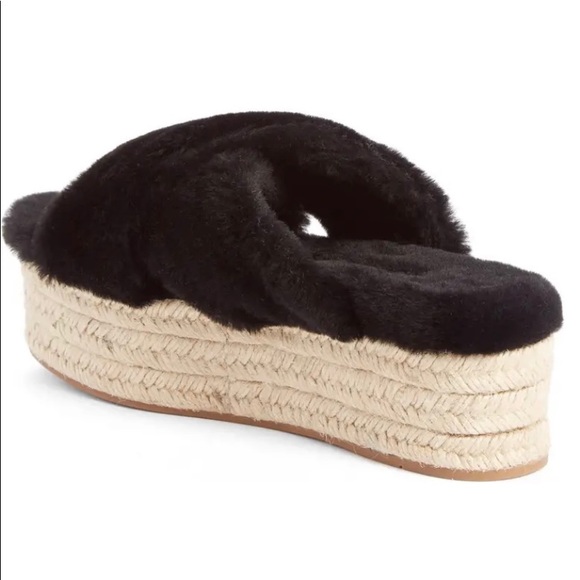 MUI MUI Shearling Espadrille Platform Sandals - Picture 3 of 3